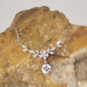 Moissanite Sterling Silver Delicate Floral Necklace NEW